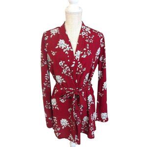 Guess Red Floral Semi-Sheer Belted Kimono Top